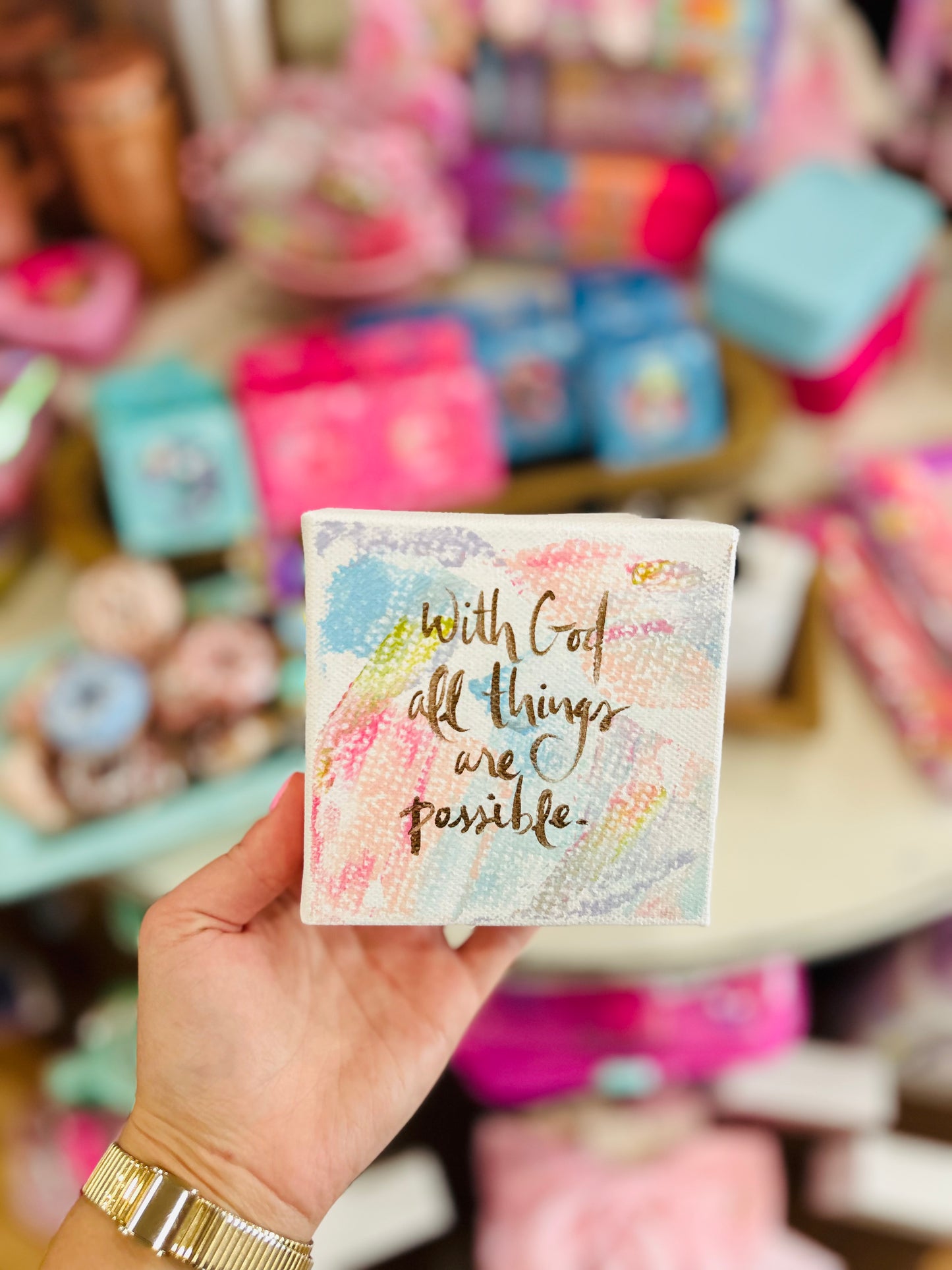 4x4 With God All Things Are Possible Rainbow Pastels Canvas Art