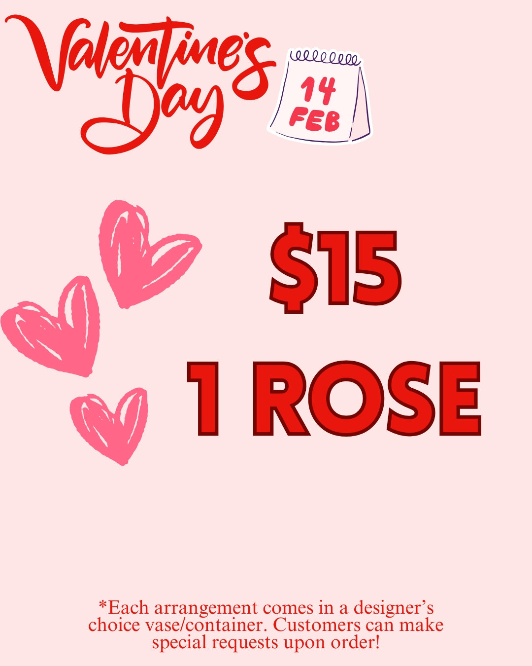 $15- 1 Rose Valentine's Day Arrangement