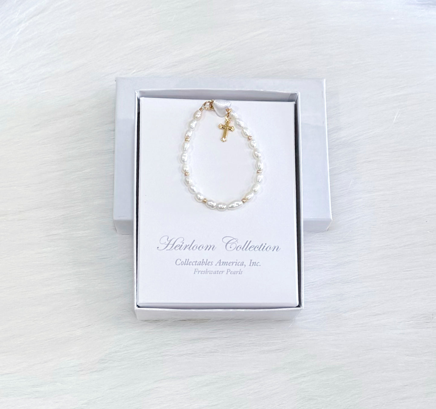 Pure Joy Pearl with Gold Bead and Cross Bracelet