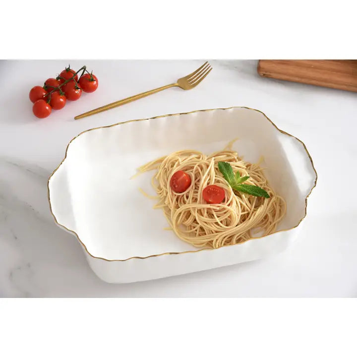 11x9 Modern Rectangular Baking Dish White/Gold
