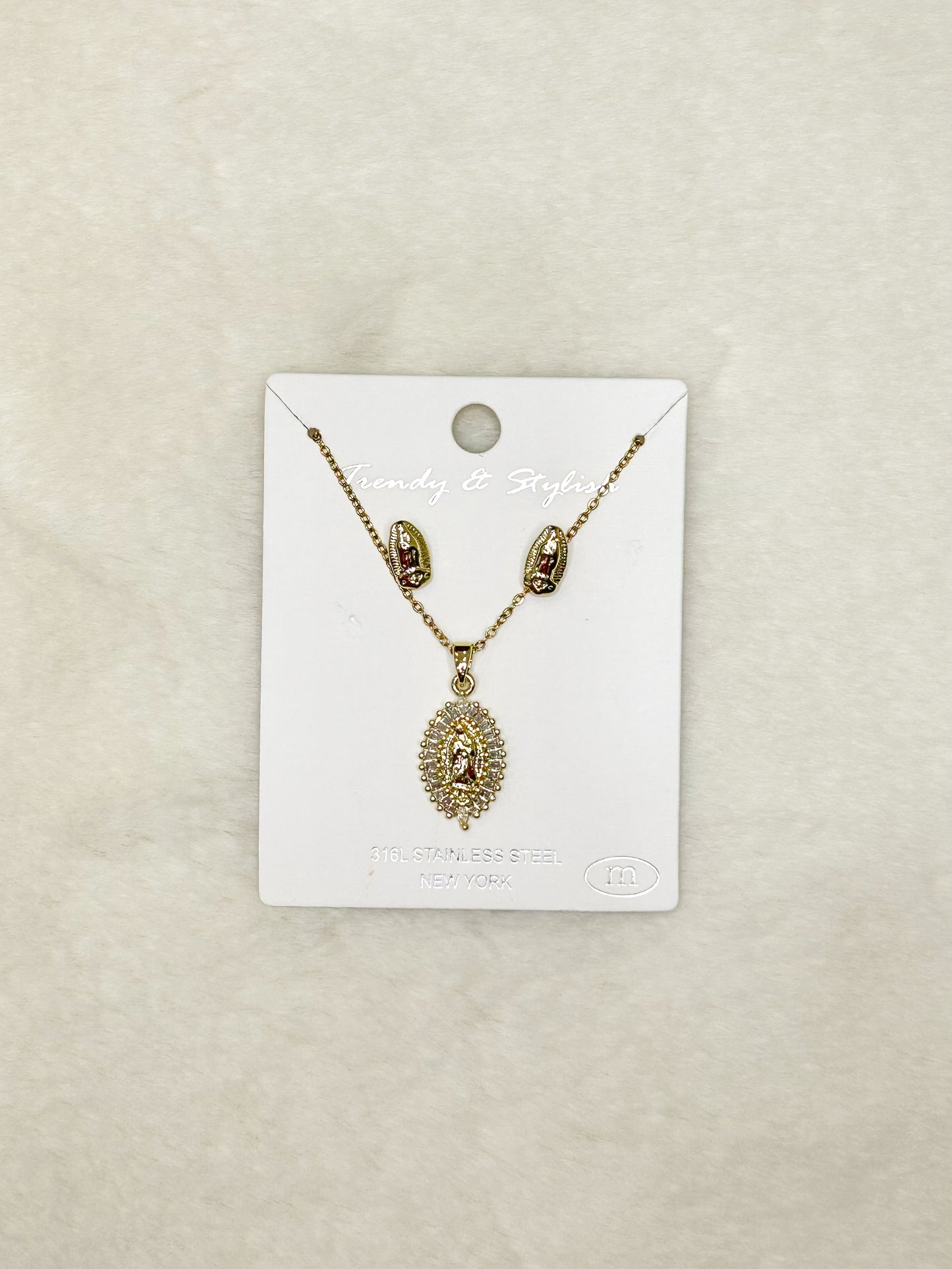 Set- Our Lady of Guadelupe Earrings & Necklace Gift Ready Set Mary