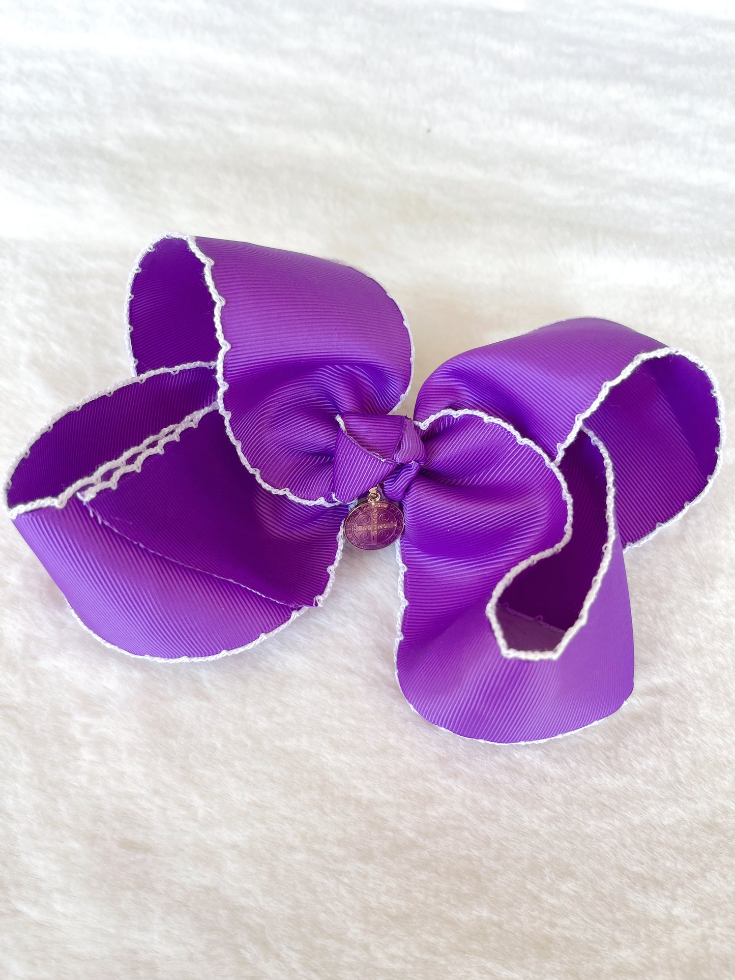 Rose Purple Moonstich Classic Bow with White Trim and Charm