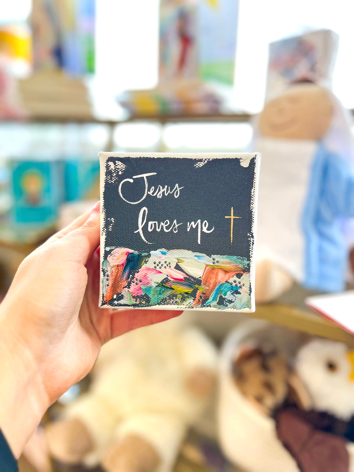 4x4 Jesus Loves Me – Charcoal Background Canvas Art