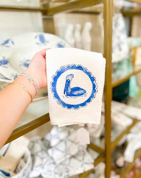 Blue Watercolor Pelican Towel