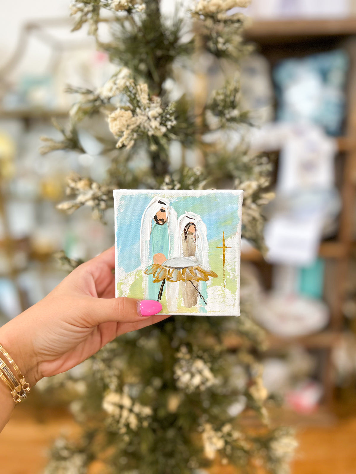 Teal- 4x4 The Holy Family Nativity Block Canvas Painting