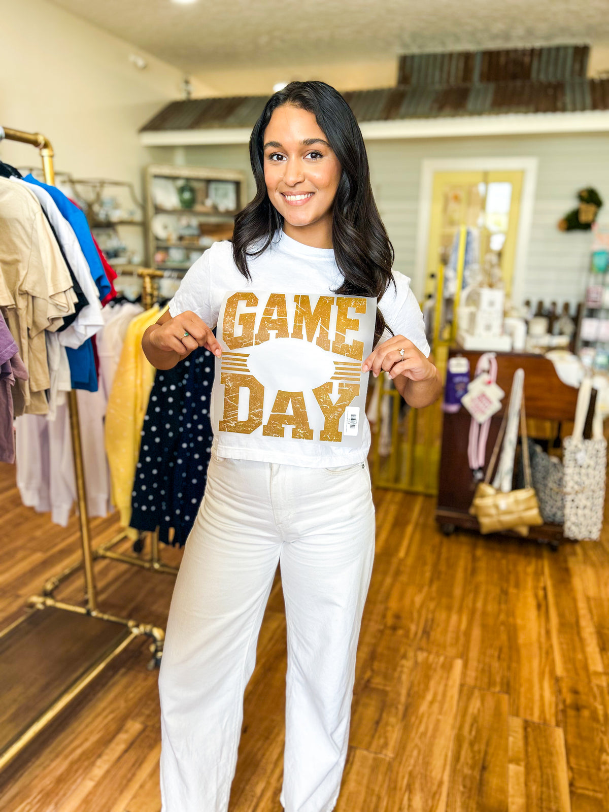 Transfer- (Open Center) Brown Distressed Game Day Design
