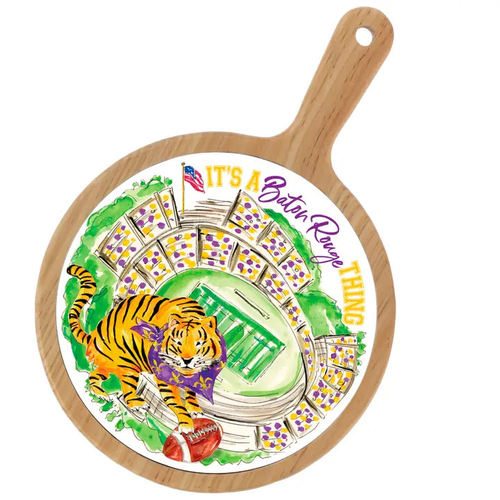 Purple Prowling Tiger Stadium Bamboo & Ceramic Cheese Board