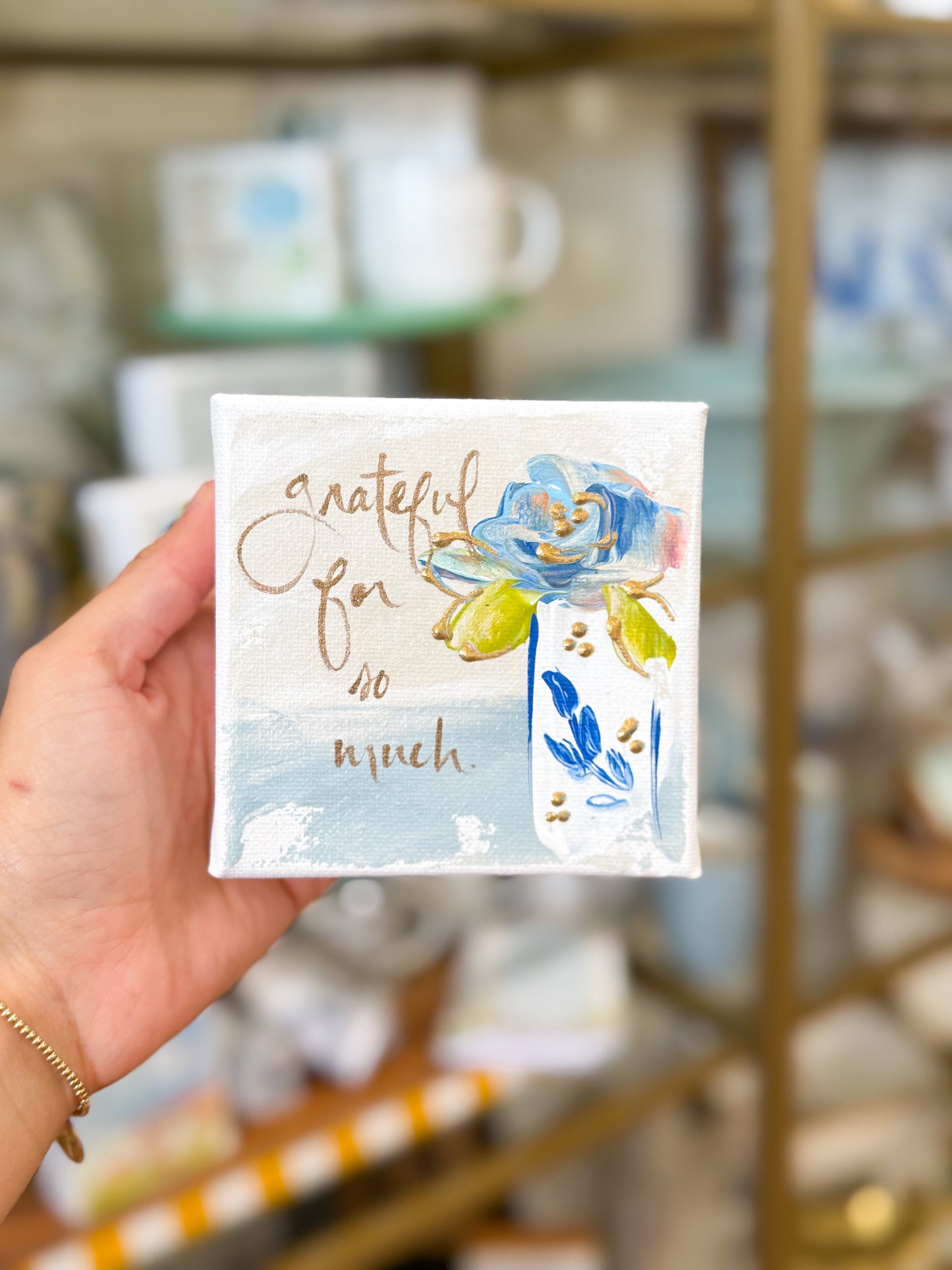 4x4 Grateful for So Much with Blue Flower Canvas Art