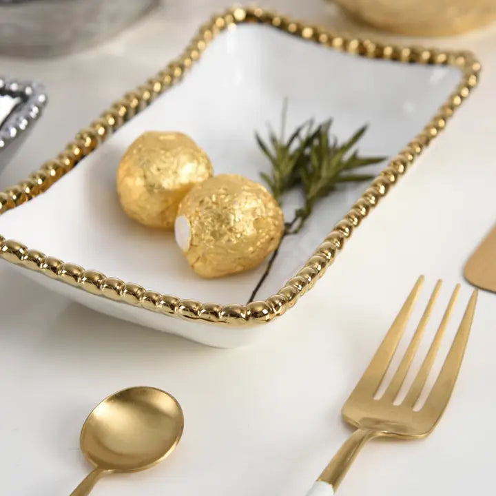 Rectangular White & Gold Dish