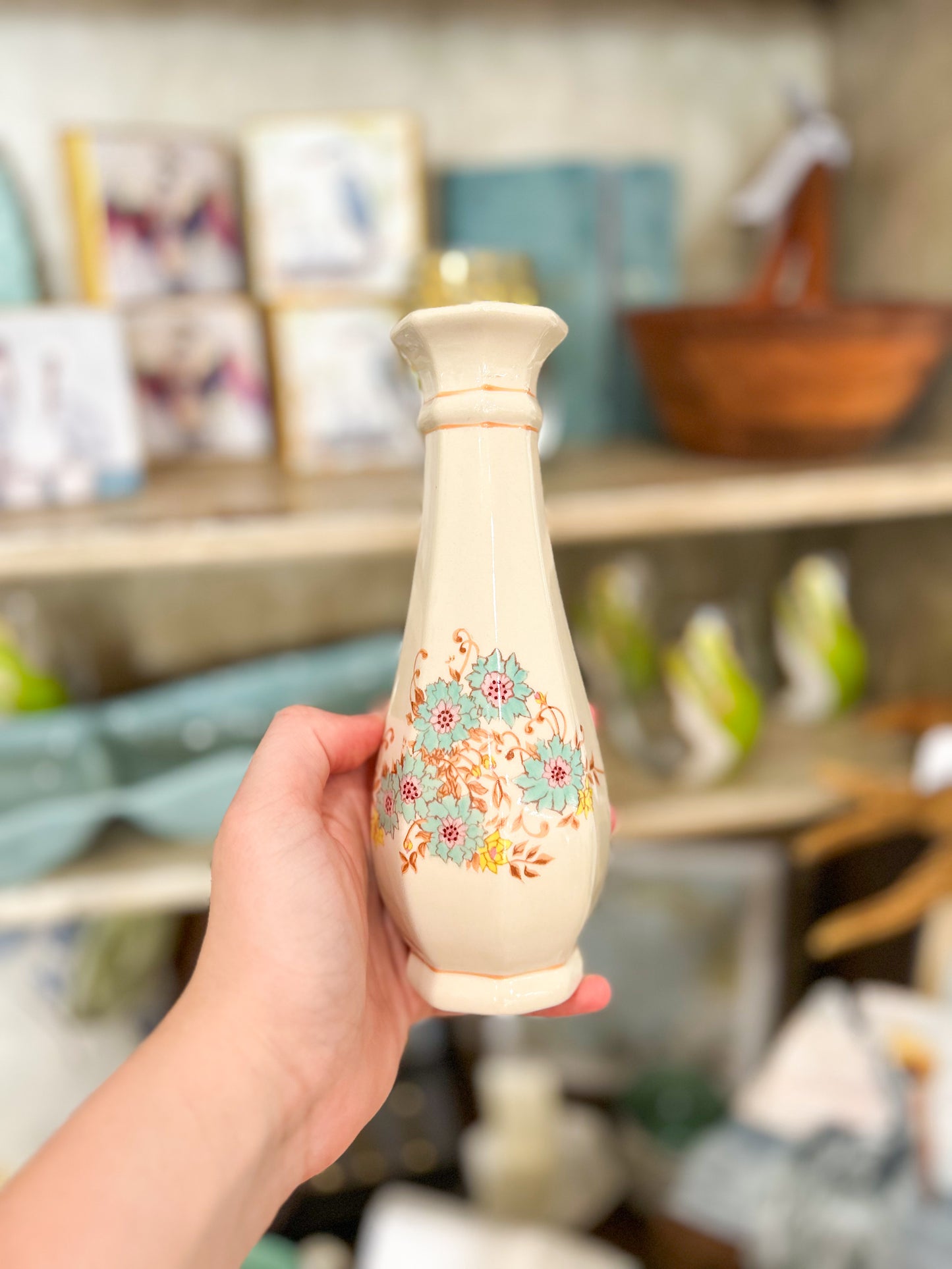 Vintage Blue Floral Slim Vase