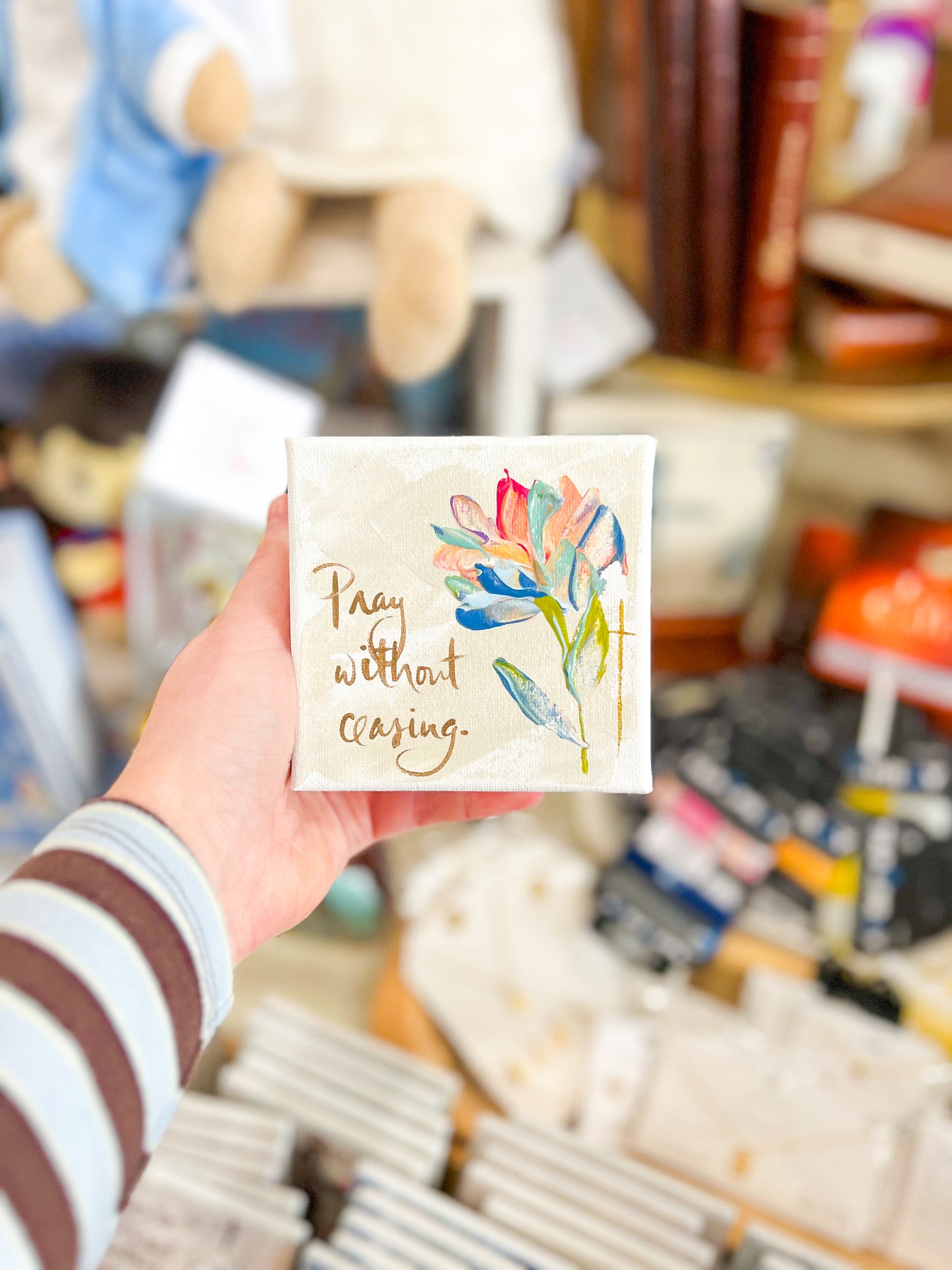 4x4 Pray Without Ceasing with Multi Color Flower Canvas Art