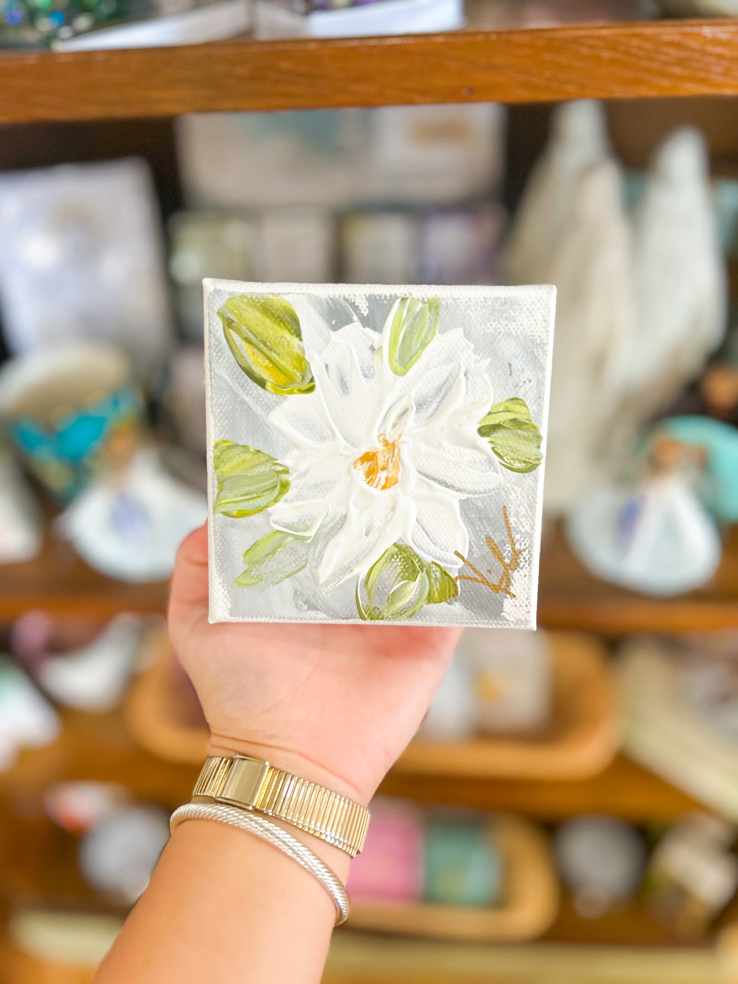 4x4 Magnolia Flower with Grey Background Canvas