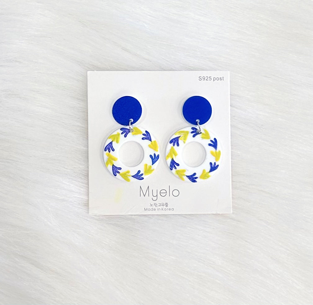 Royal and Yellow Circle Earrings