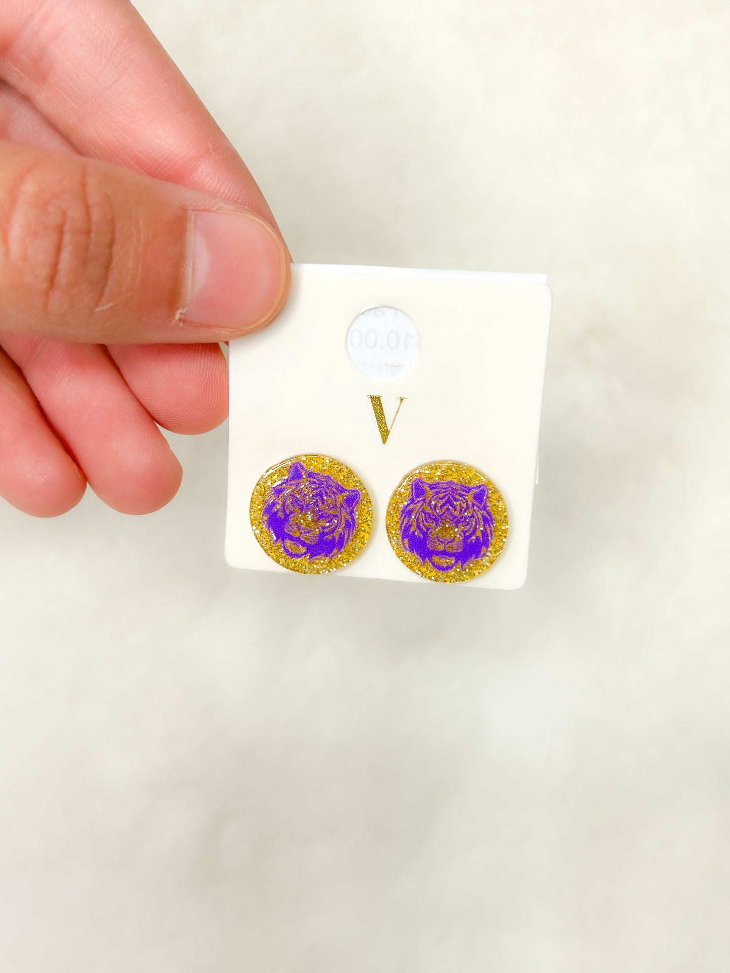 Glitter Tiger Face Acrylic Earrings