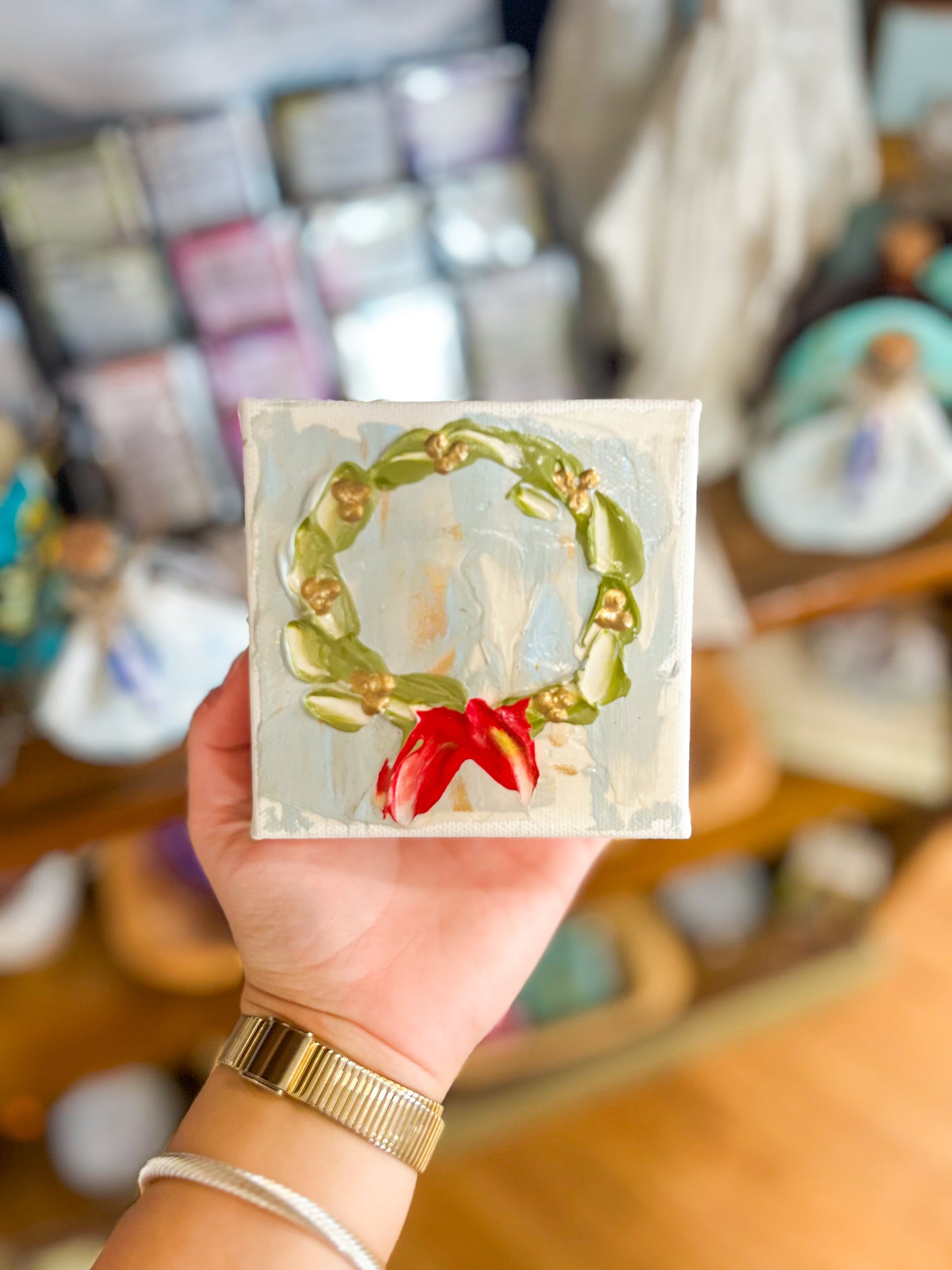 4x4 Christmas Reef with Blue/Tan Background Canvas Art