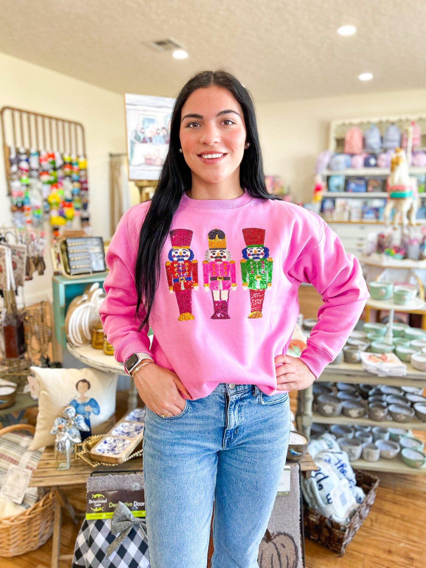 Sequin Nutcracker Trio Sweatshirt- Bubblegum Pink