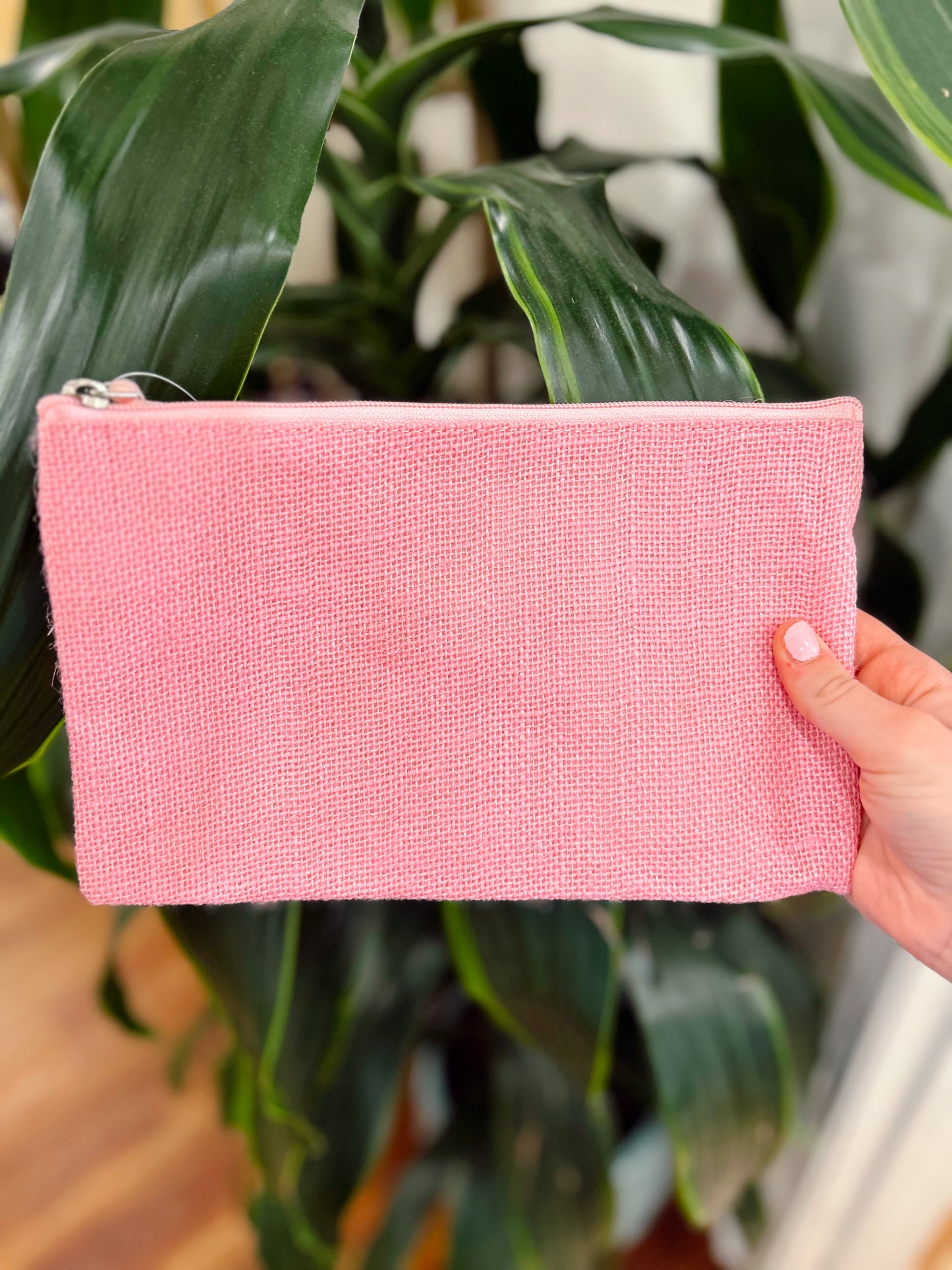 Jute Cosmetic Bag in Light Pink