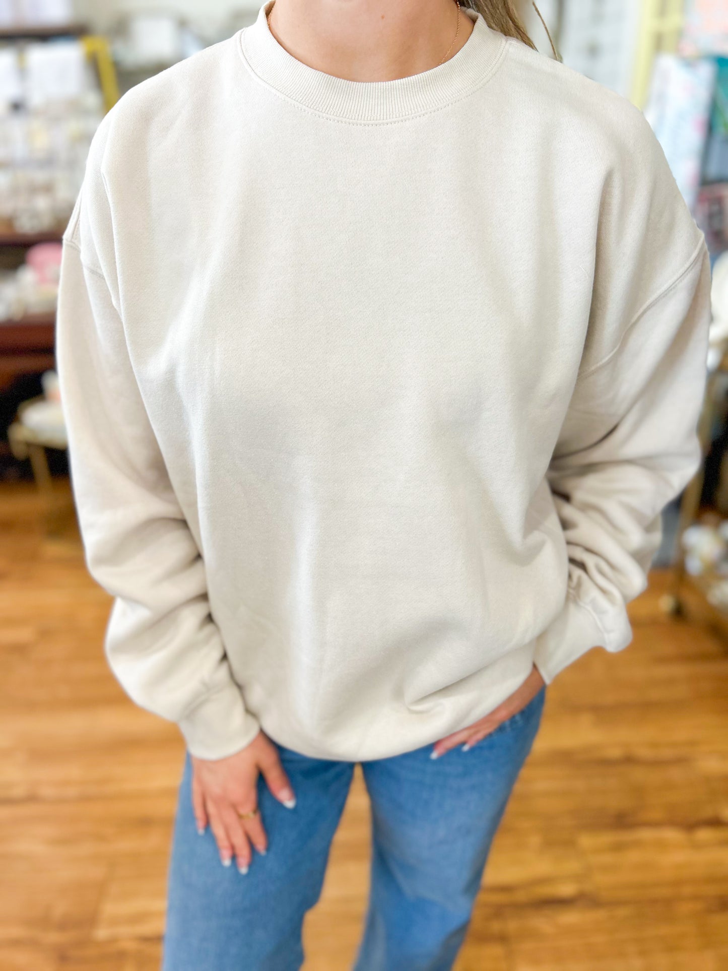 Beige- Reflex Oversized Crewneck Sweatshirt - T080