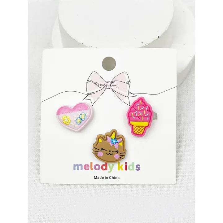 Ice Cream, Heart, and Cat Ring Set