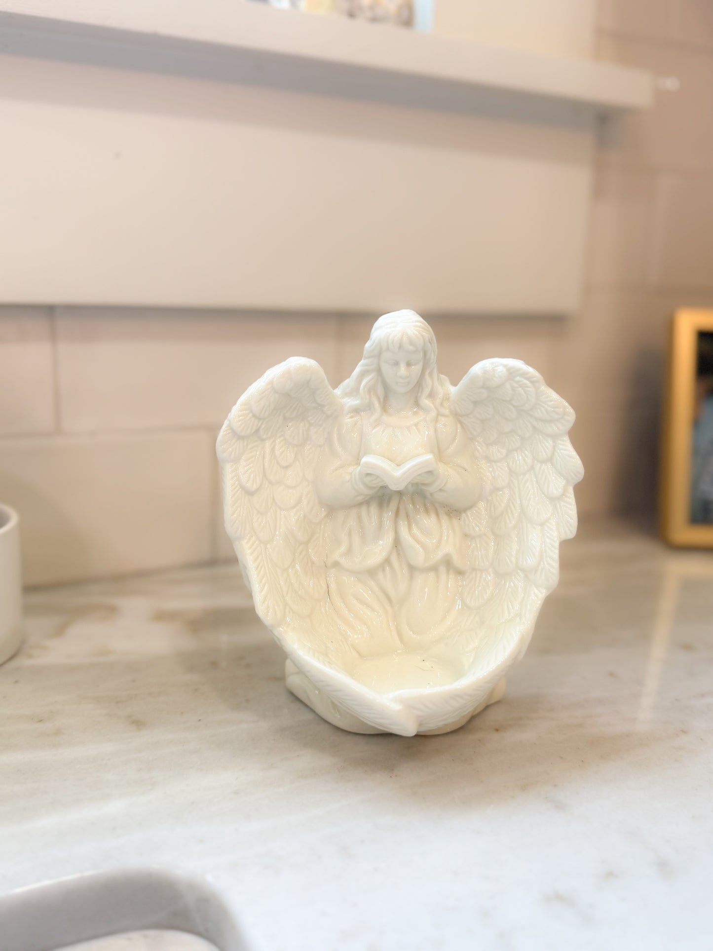 Peaceful Garden Angel Reading Bible Statue