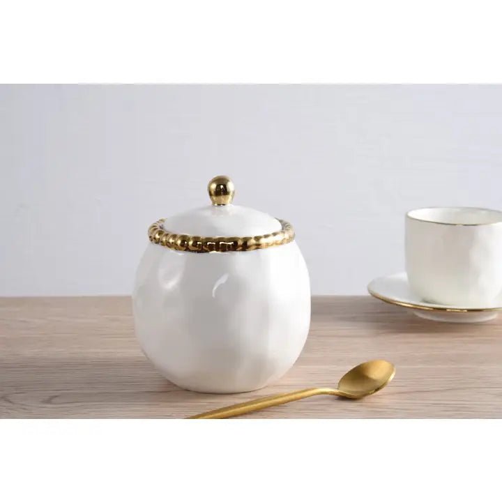 Covered Sugar Bowl White/Gold