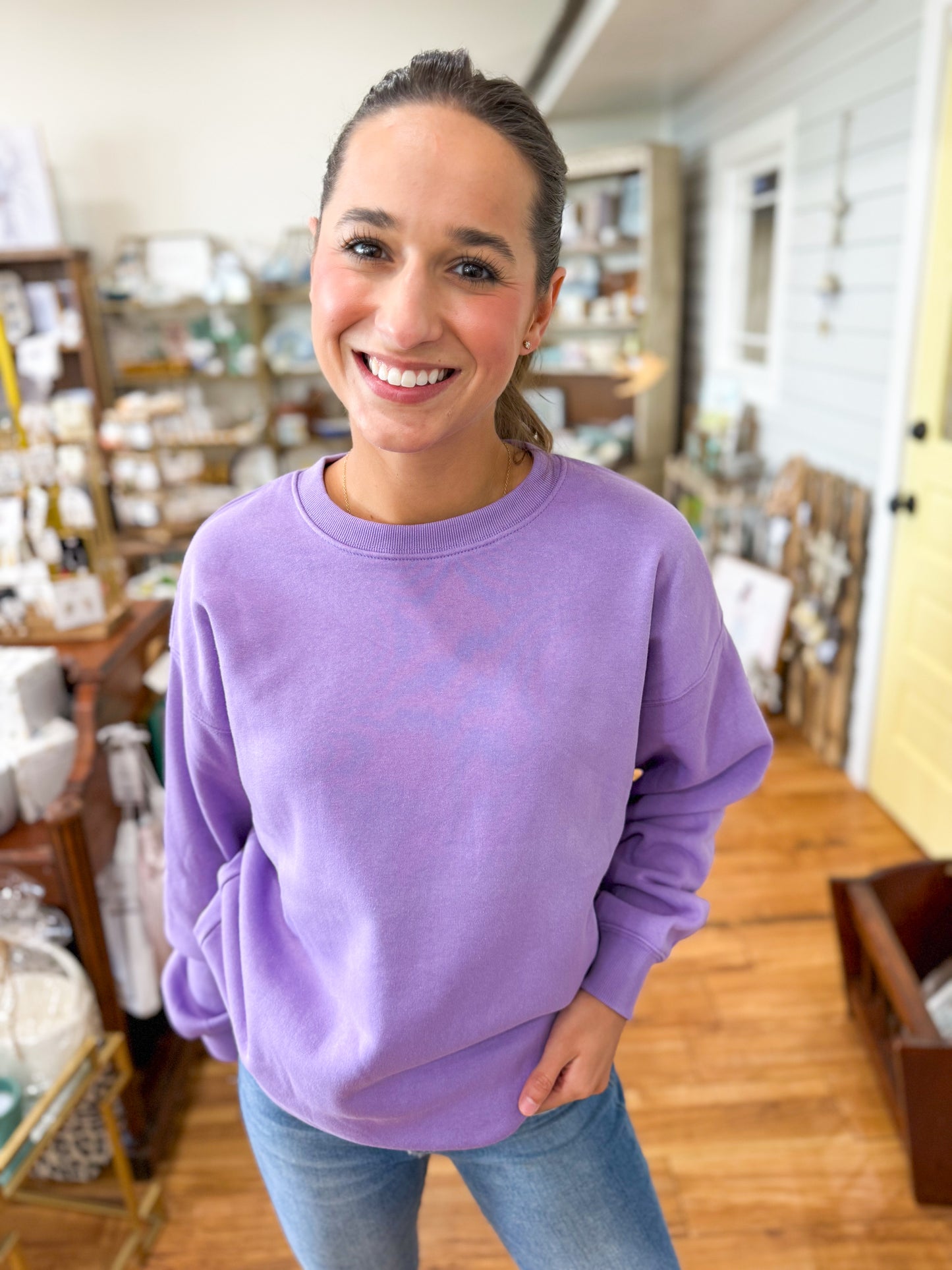 Fleece Crewneck Pullover Sweatshirt- Lavender
