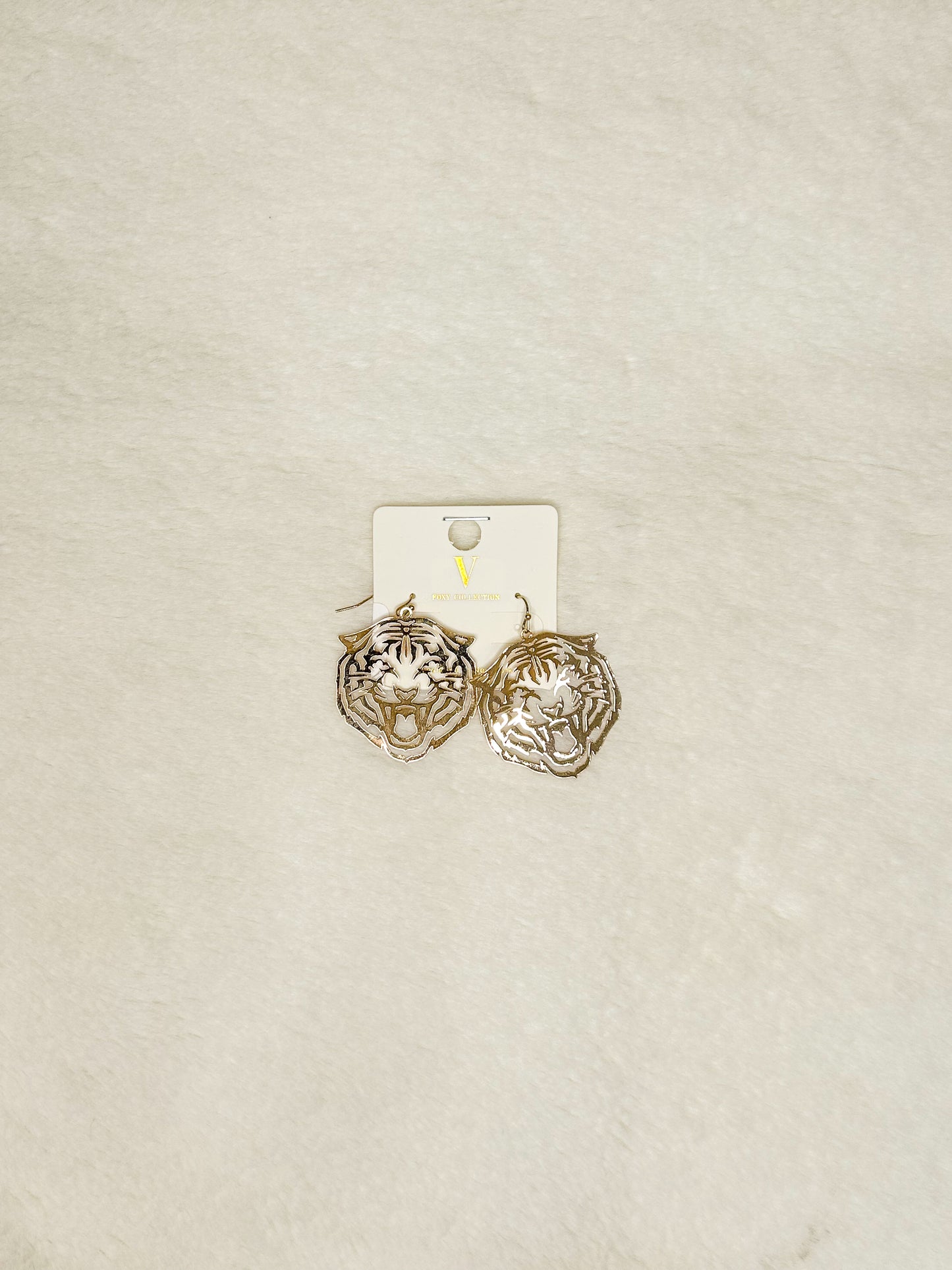 Gold Tiger Face Outline Hanging Earrings