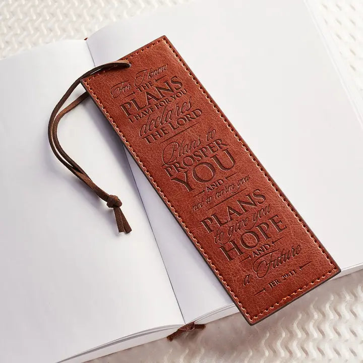 Bookmark Faux Leather Brown I Know the Plans Jer 29:11