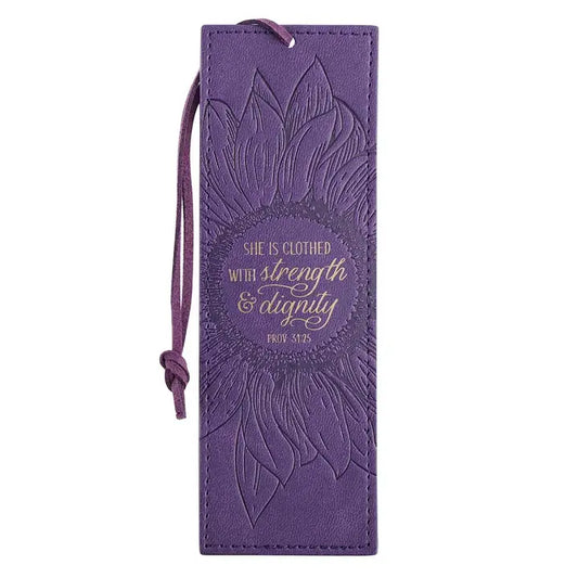 Bookmark Faux Leather Purple Strength & Dignity