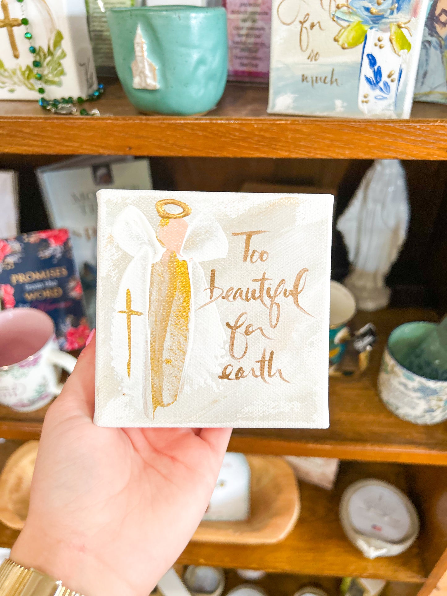 4x4 Too Beautiful for Earth Gold and White Angel