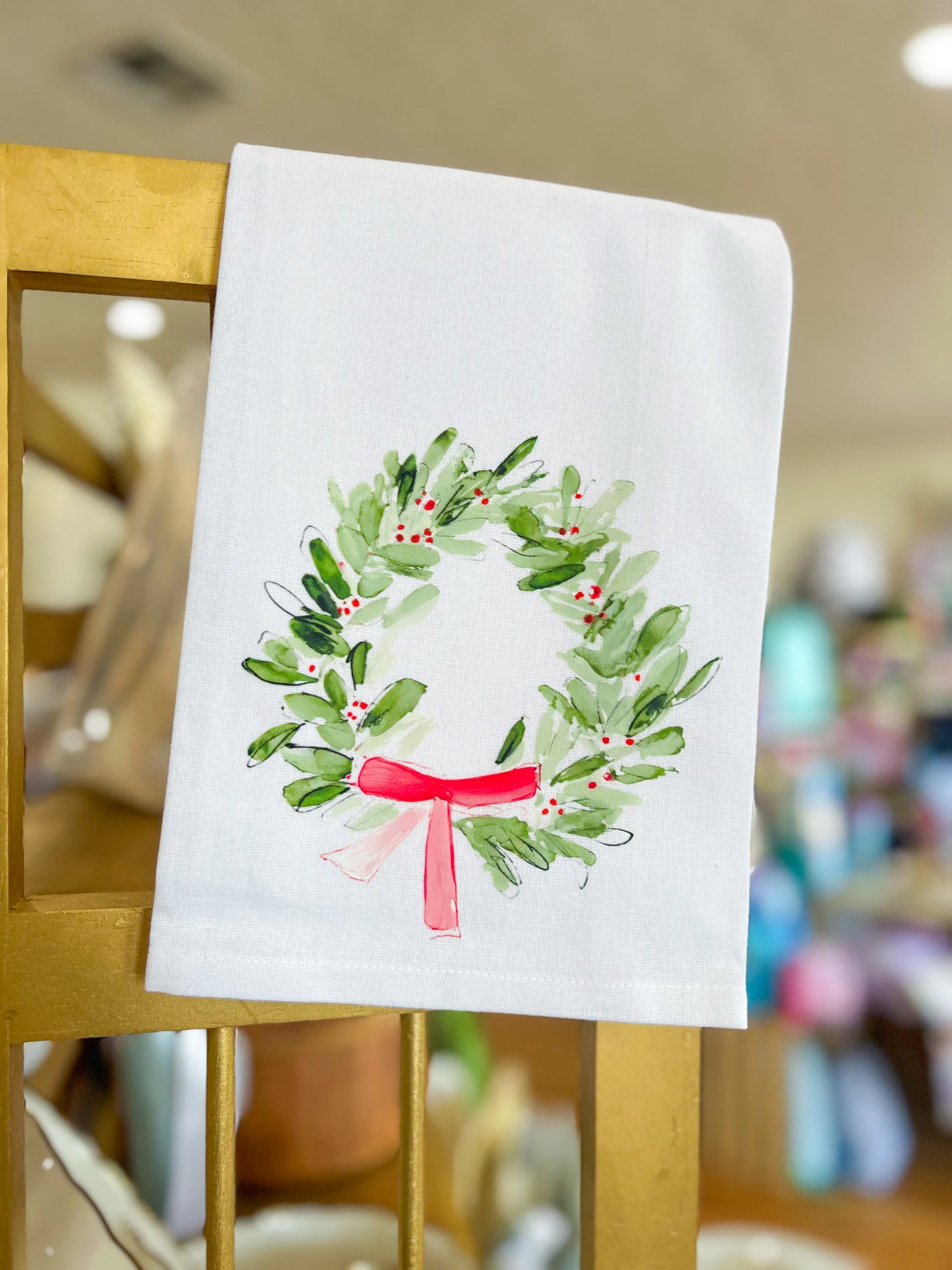 Christmas Wreath with Red Bow Hand Towel
