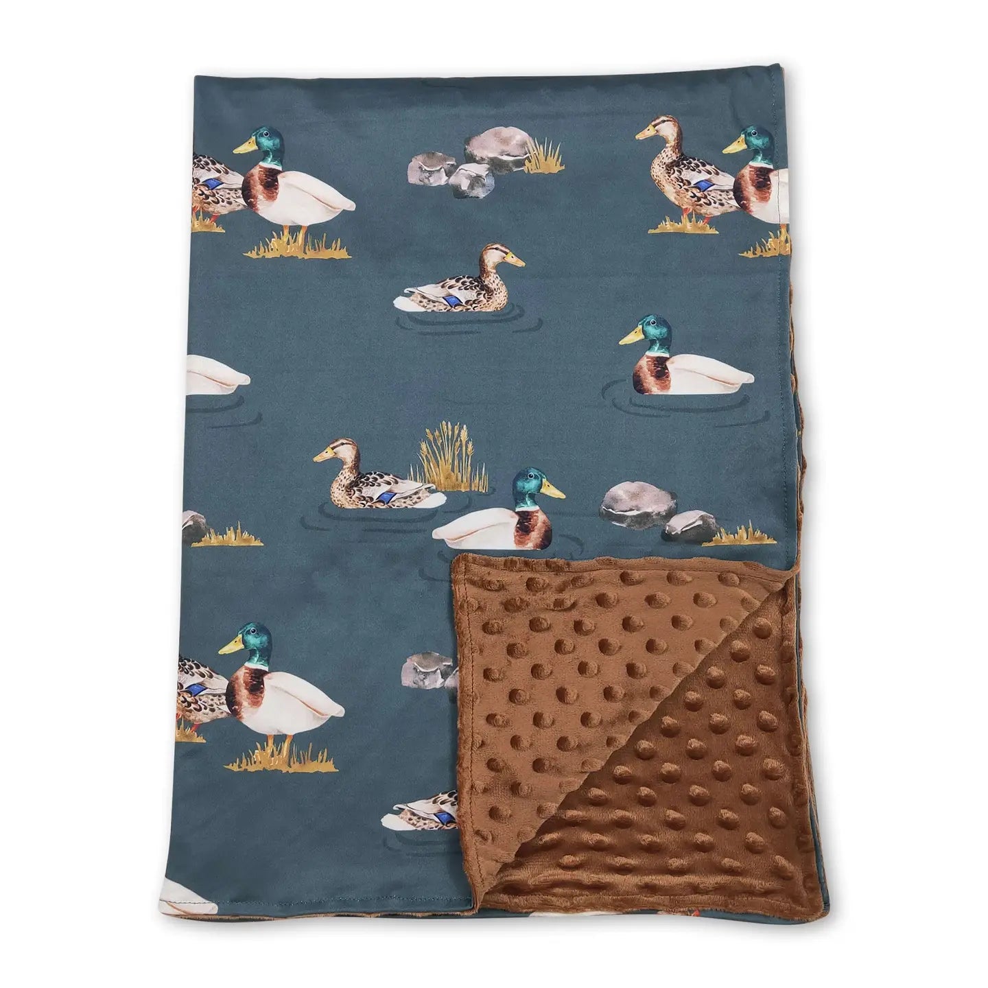 Brown Minky Dots Duck Hunting Baby Blanket