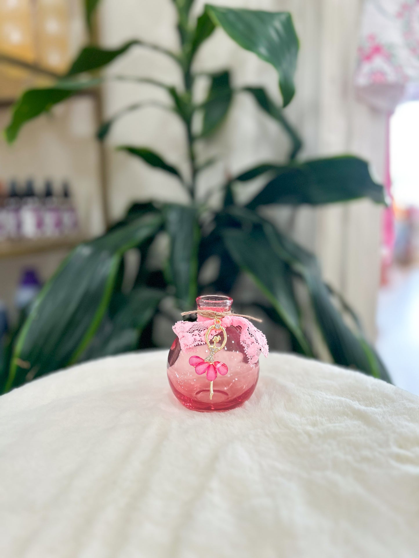 Pink Ballerina Bud Vase with Pink Lace and Charms