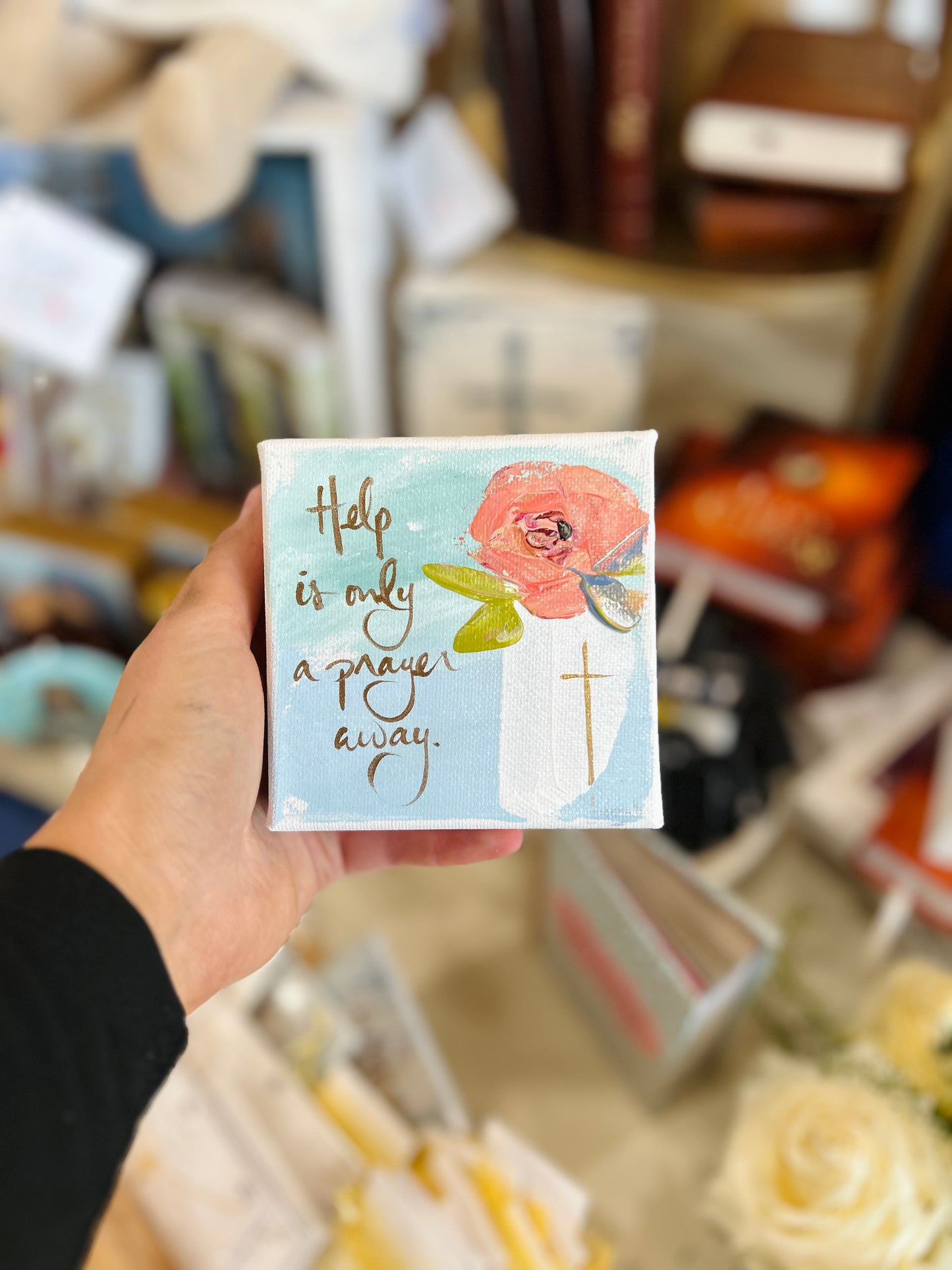 4x4 Help Is Only a Prayer Away Floral Vase Canvas Art
