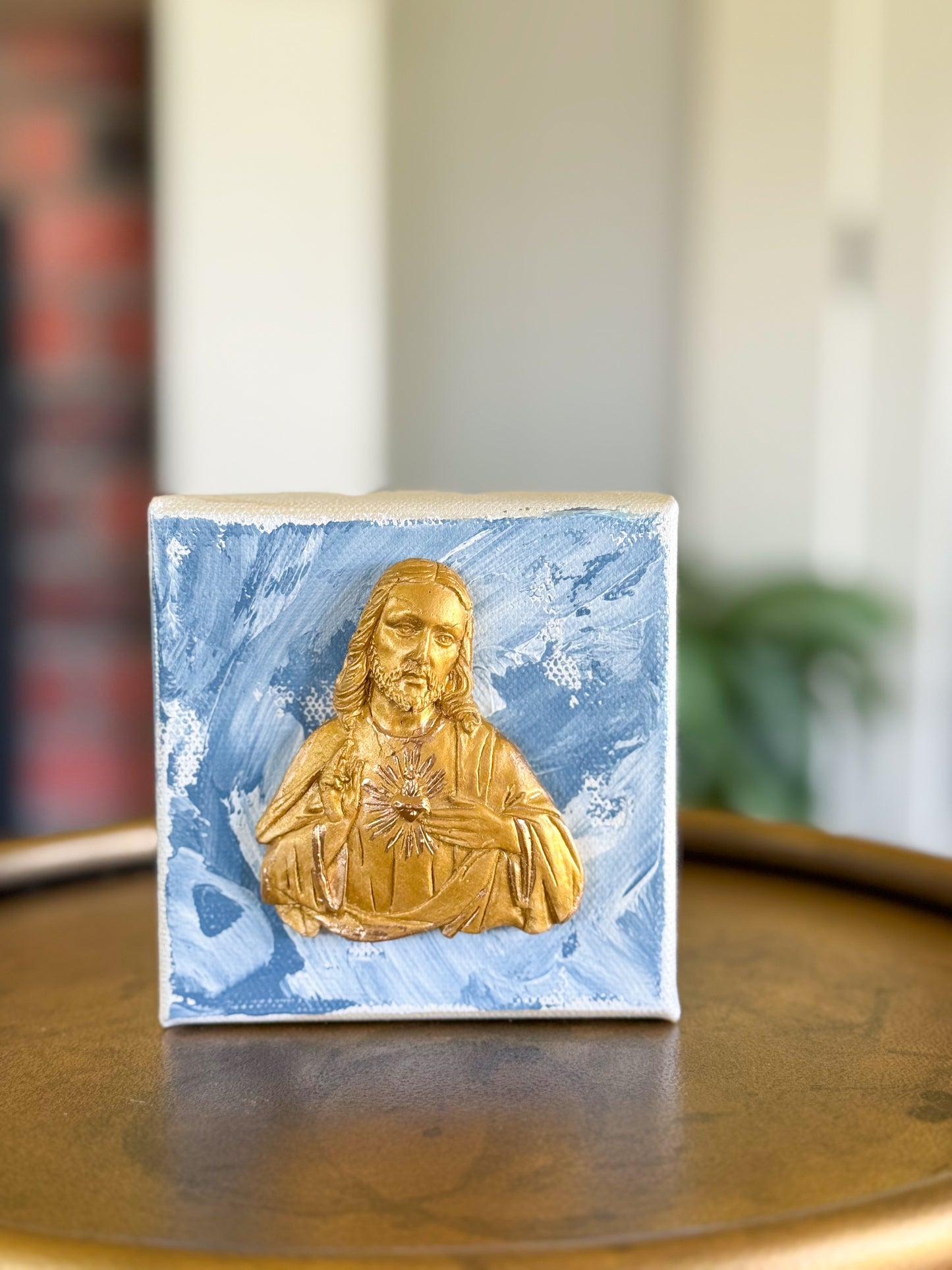 Sacred Heart of Jesus- Silhouette on 4x4 Dark Blue Canvas