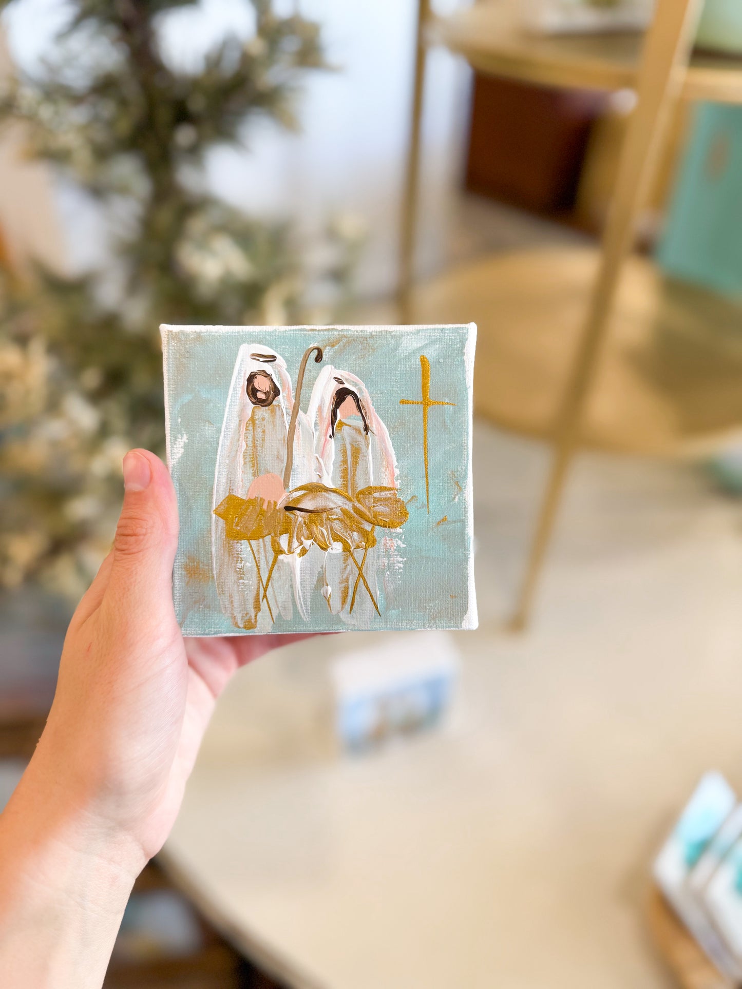 4x4 Blue Holy Night Nativity — Hand-Painted Art