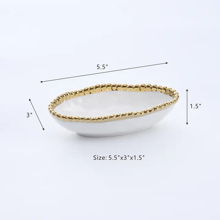 Long Condiment Bowl White&Gold