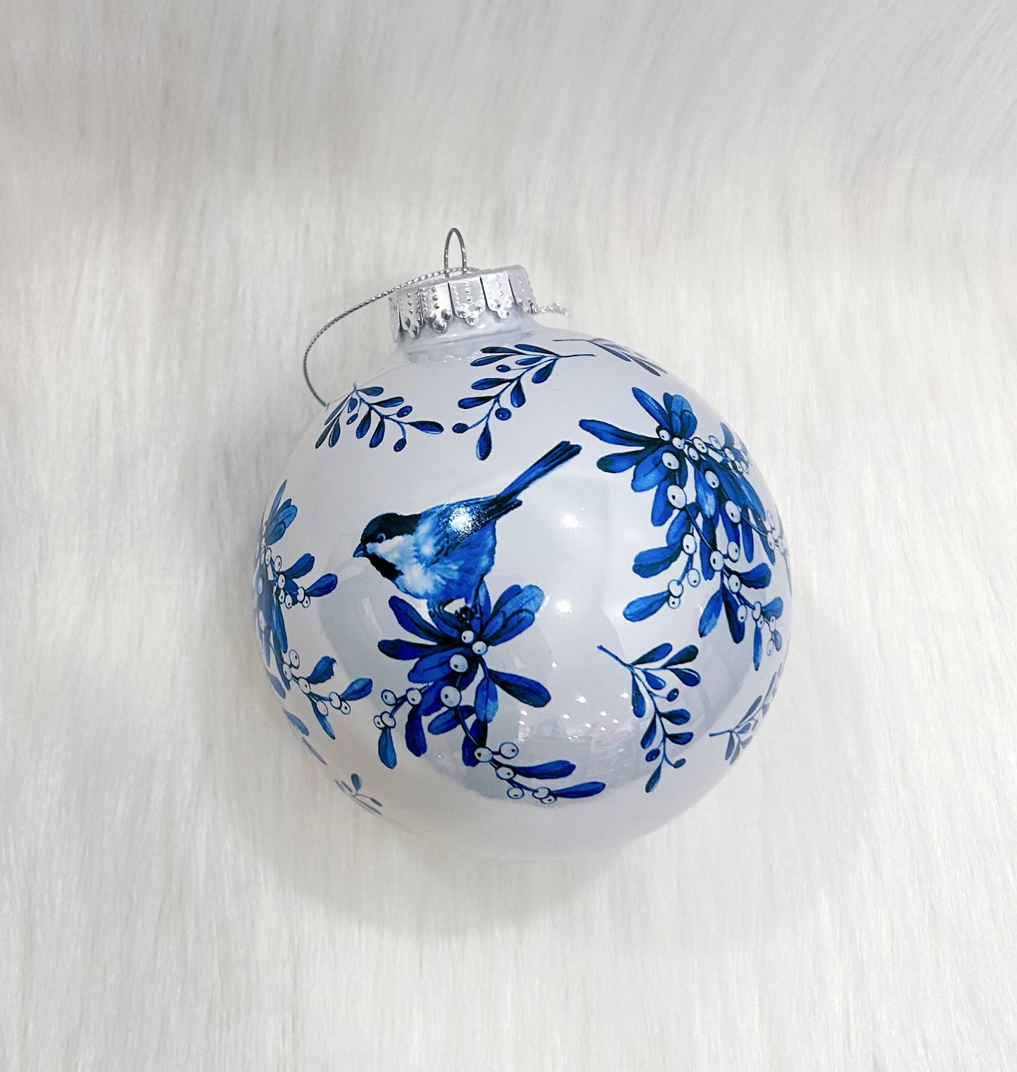 Glass Blue Bird Ball Ornament