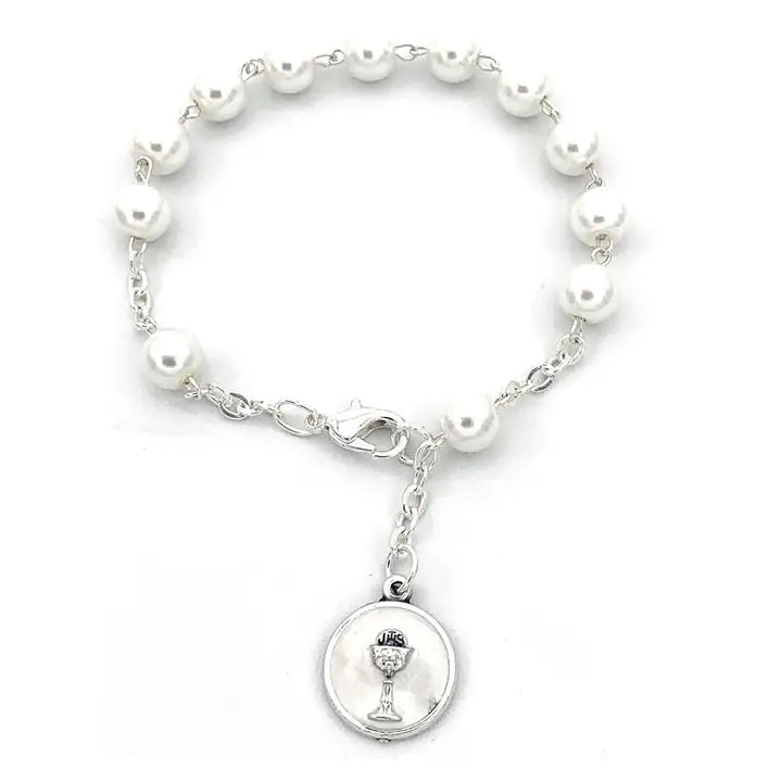 Pearl First Communion Rosary Bracelet