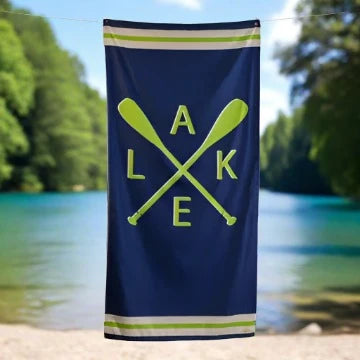Lake Oar Beach Towel Navy/Lime