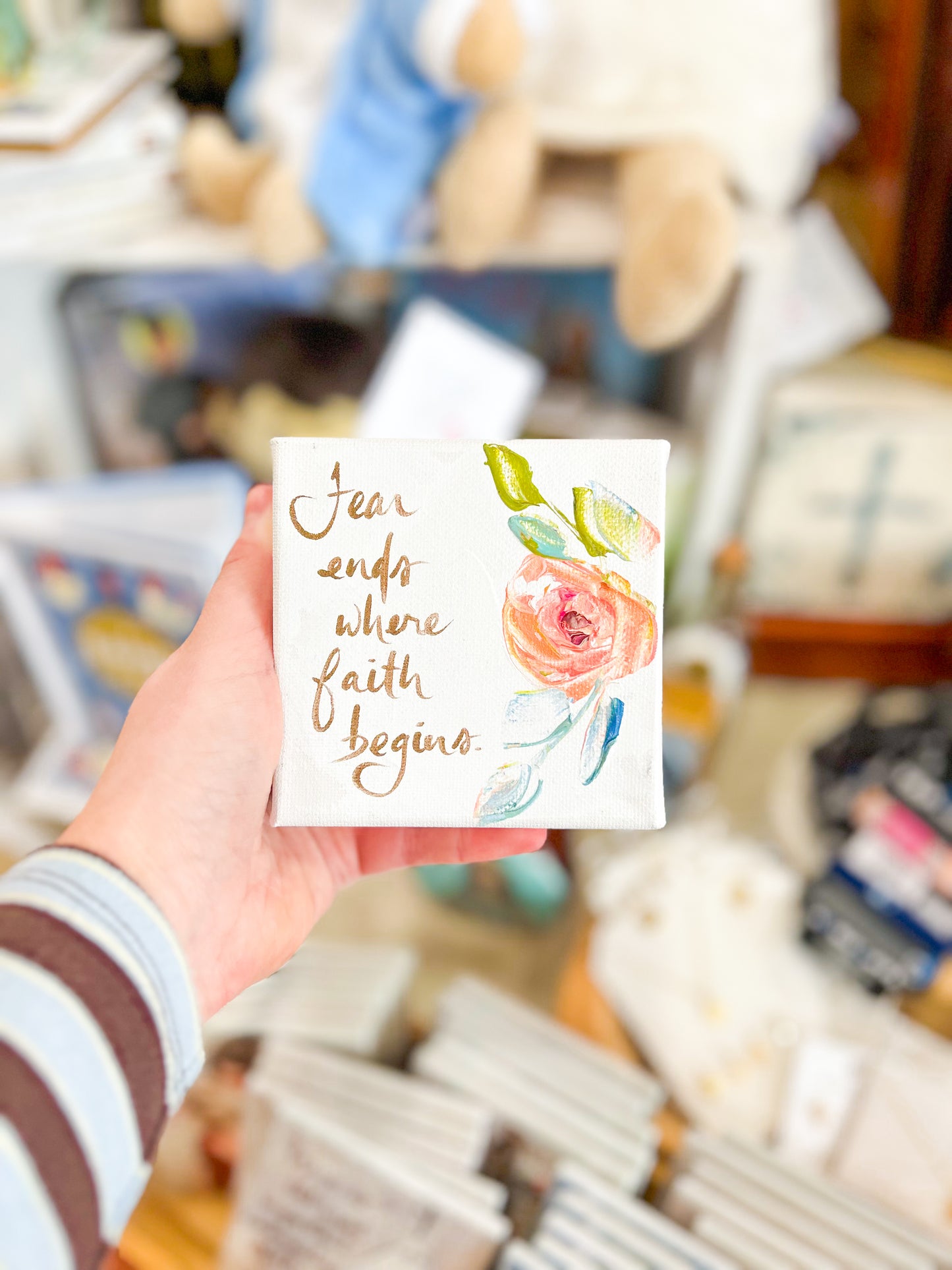 4x4 Fear Ends Where Faith Begins with Pink Flower Canvas Art