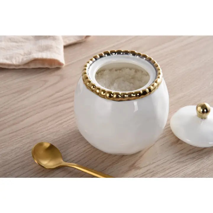 Covered Sugar Bowl White/Gold