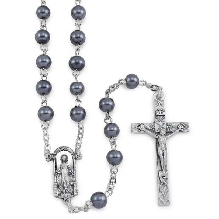 Rosary Glass Black Beads Miraculous Center