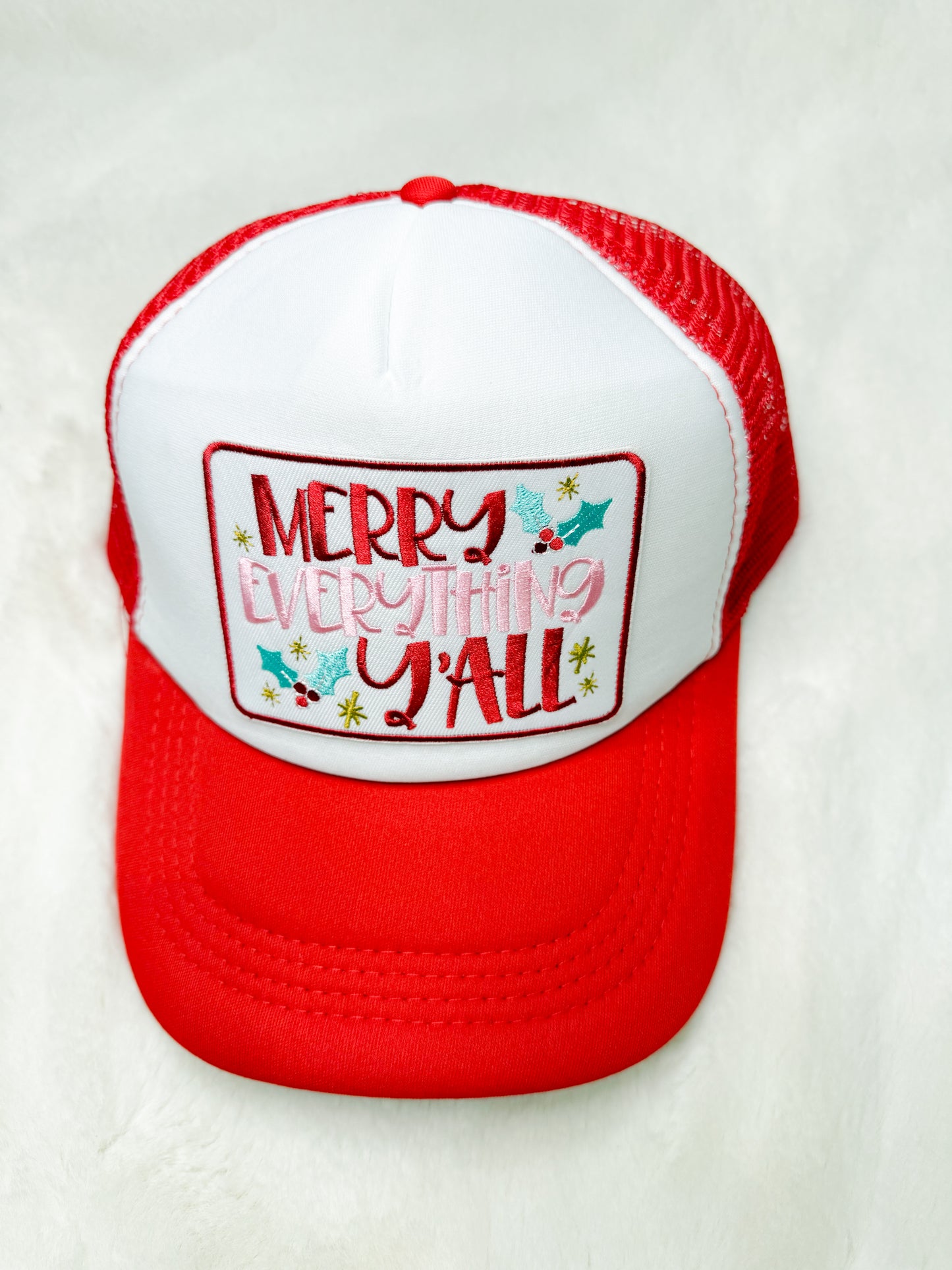 Trucker Hat Patch Merry Everything Yall Red