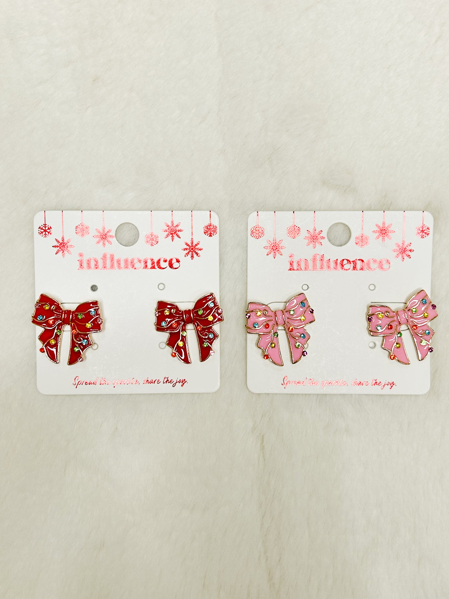 Diamonds In December Rhinestone Christmas Bow Earrings