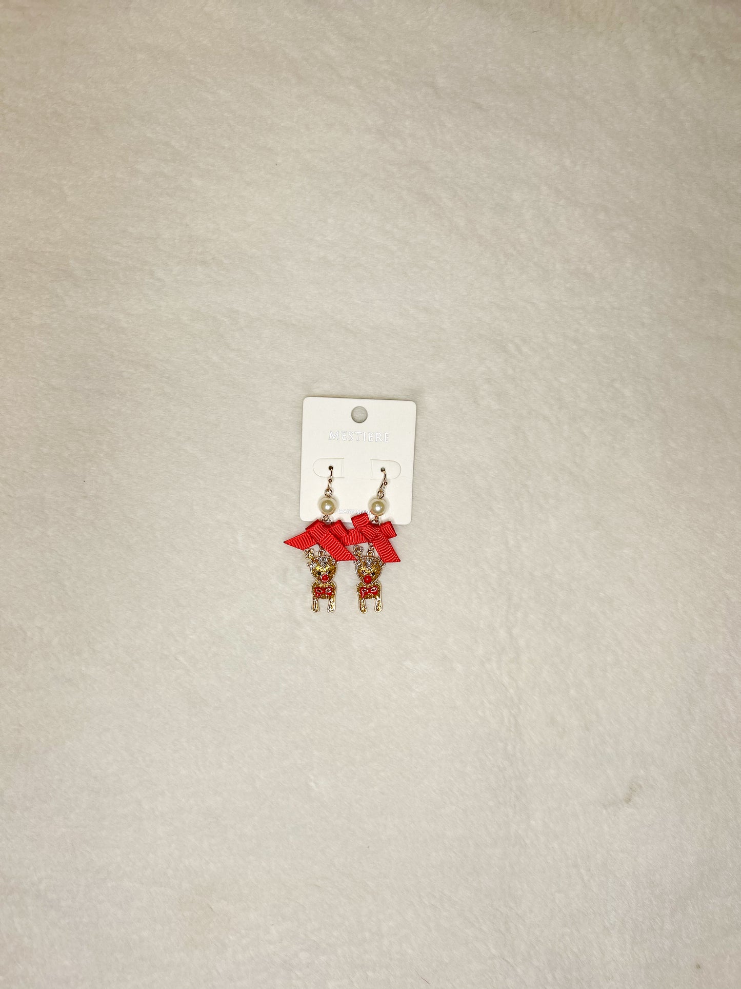 Reindeer Bow Dangle Earrings
