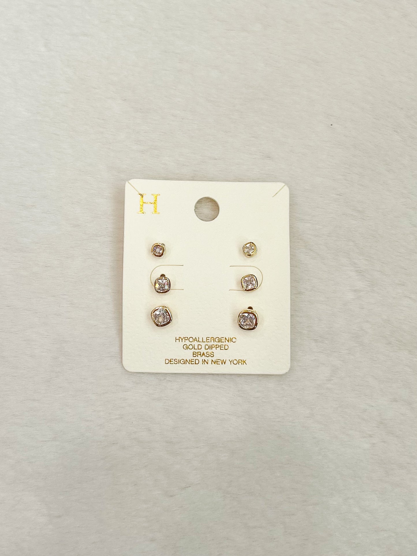 Zella Gold Rhinestone Three Piece Earring Set