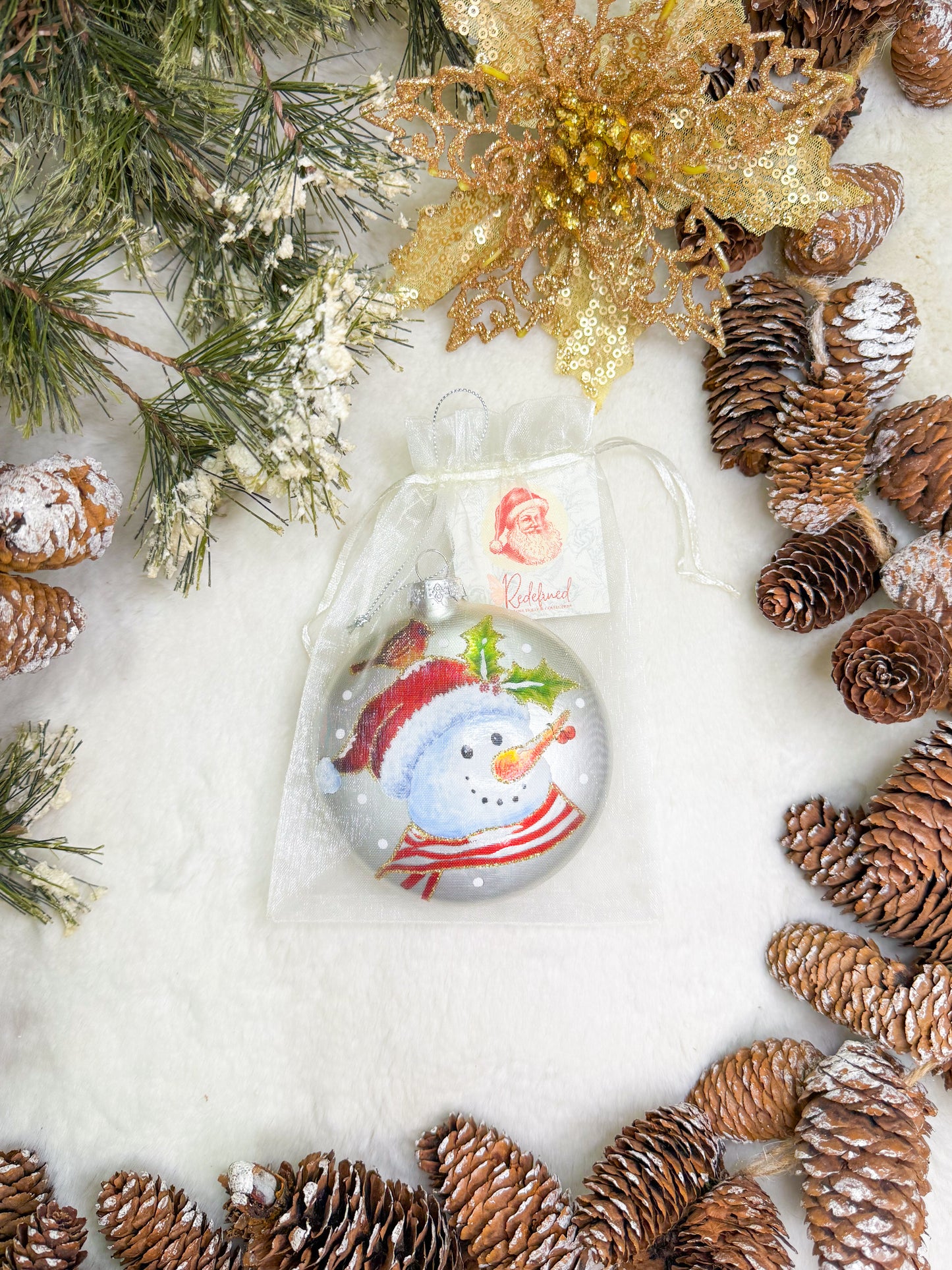 Snowman’s Cardinal Companion Glass Ornament