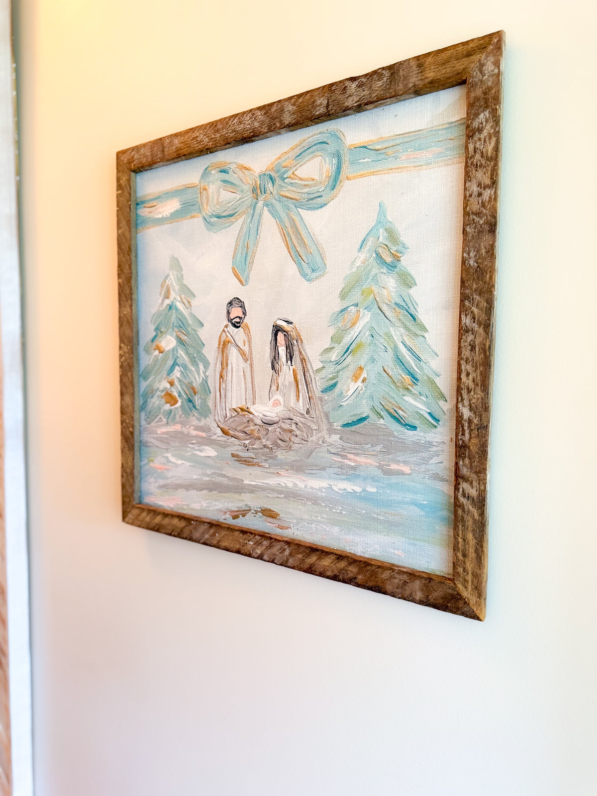 Bow Nativity Framed Art 24x24
