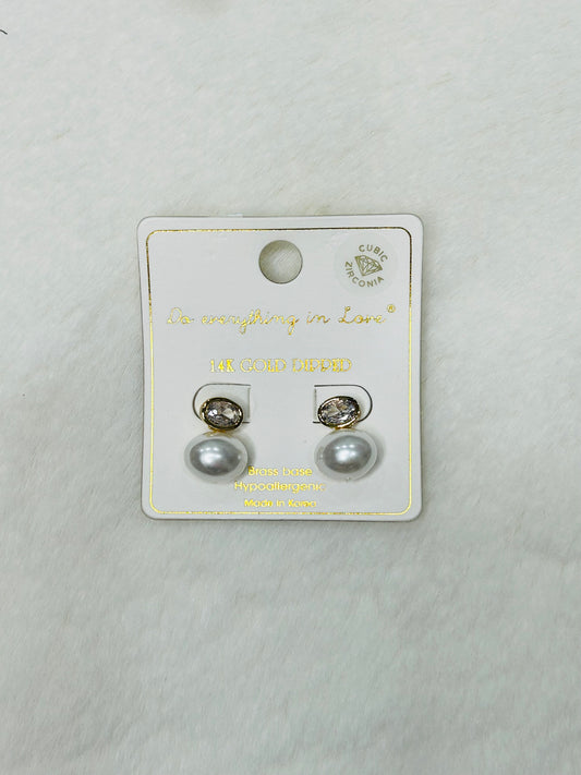 Emery Diamond Pearl Stud Earrings